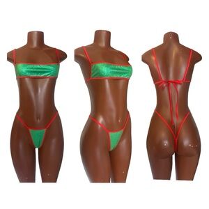 Vibrant Green and Red Bikini Set